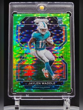 Jaylen Waddle RC — 2021 Panini Prizm — Miami Dolphins Neon Green Pulsar